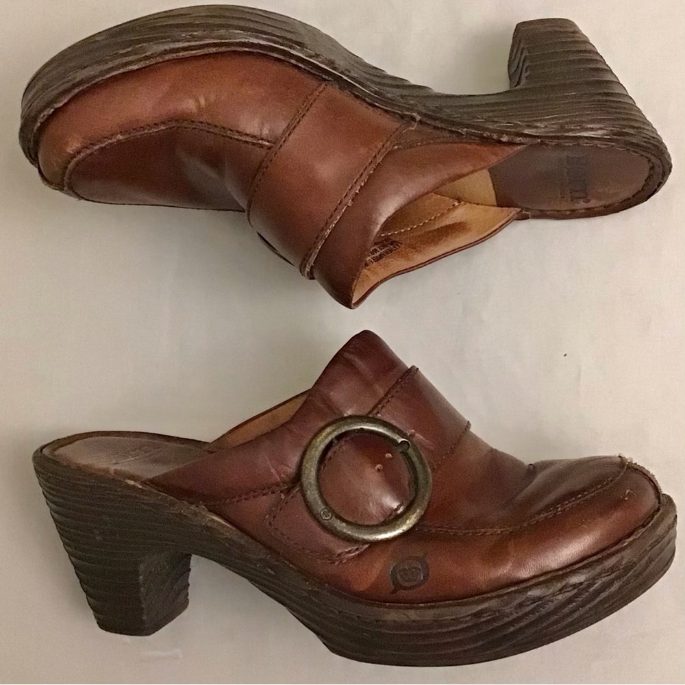 Born 7 Clogs Women’s Comfort Shoes Brown Distressed Leather Boho Platform - Picture 11 of 13